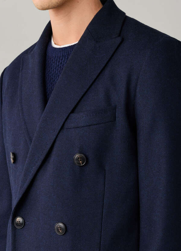 Wool Blend Double Breasted Herringbone Coat - 2 Wool Blend Double Breasted Herringbone Coat - 2