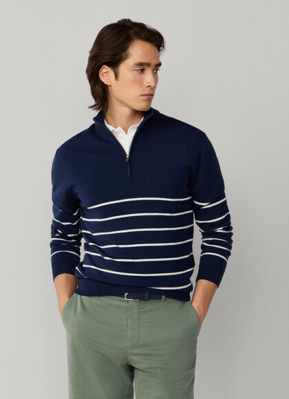 Merino Wool Stripe Quarter Zip Jumper