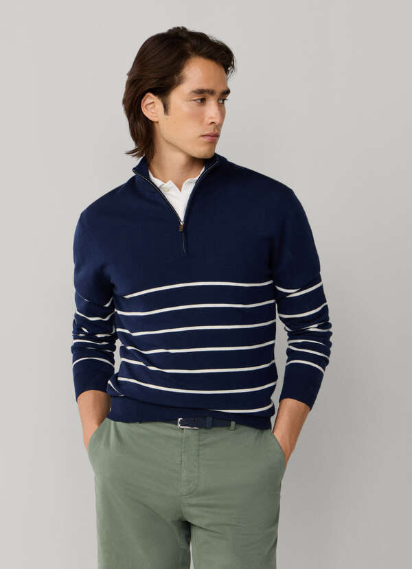 Merino Wool Stripe Quarter Zip Jumper Merino Wool Stripe Quarter Zip Jumper