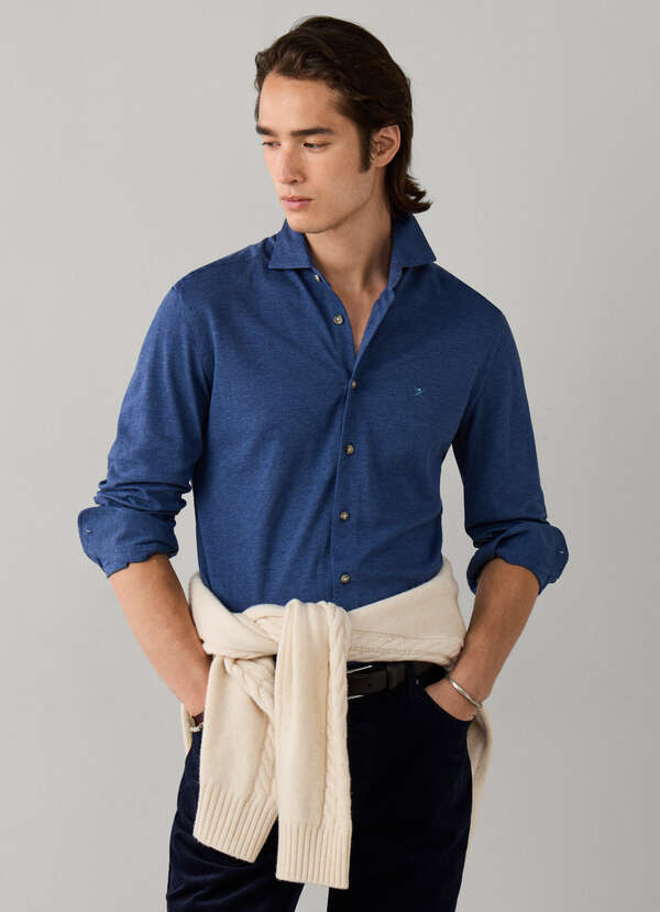 Tailored Fit Melange Jersey Shirt