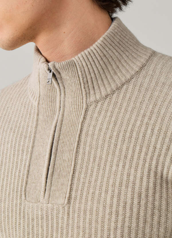Merino Wool-Cashmere Rib Quarter Zip Jumper - 2
