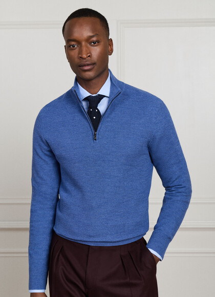 Merino Wool Pique Stitch Quarter Zip Jumper