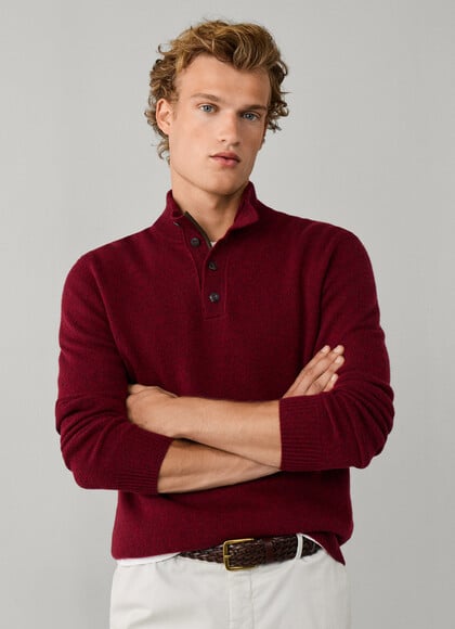 Merino Wool Mouline Half Button Jumper