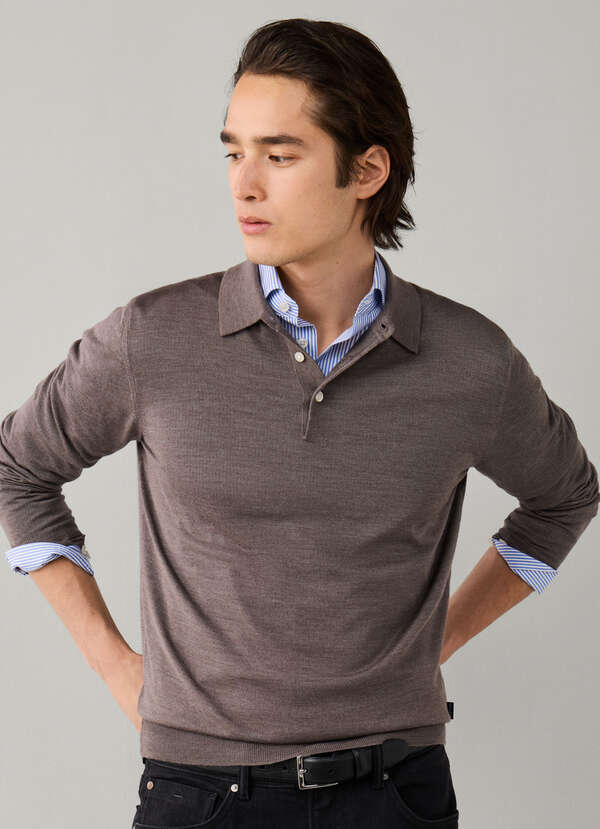 Long Sleeve Merino Wool-Silk Knit Polo
