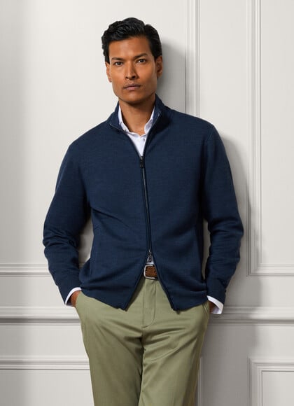 Merino Wool Interlock Full Zip Cardigan