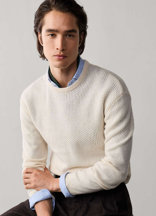 Wool-Cashmere Duo Stitch Crew Neck Jumper Wool-Cashmere Duo Stitch Crew Neck Jumper