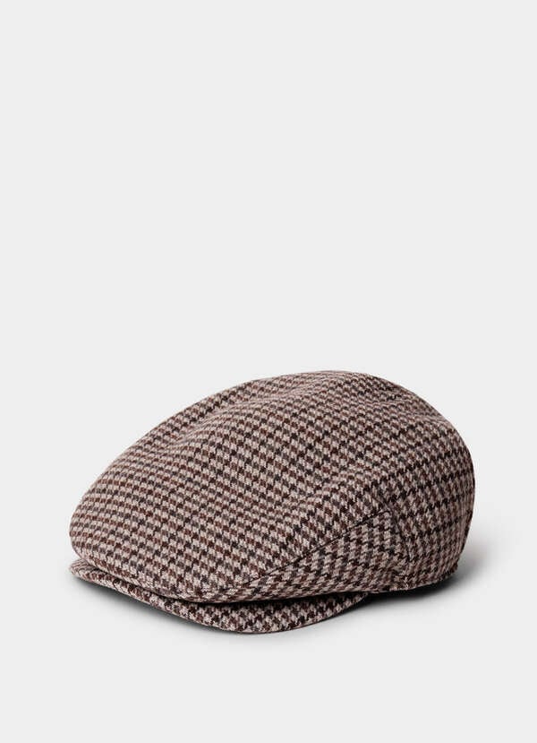 Wool Blend Houndstooth Flat Cap
