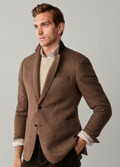 Wool Blend Prince of Wales Check Blazer