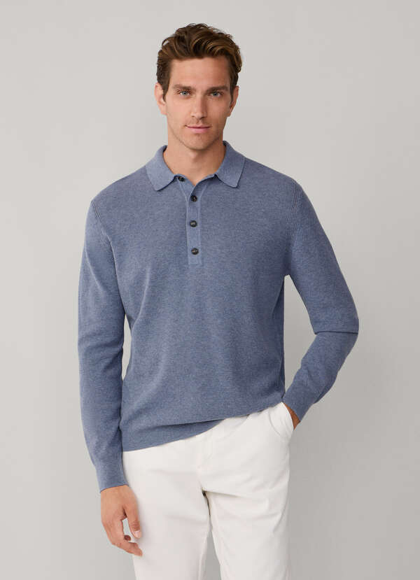 Merino Wool Textured Long Sleeve Knitted Polo - 2