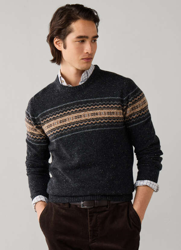 Merino Wool Fairisle Crew Neck Jumper