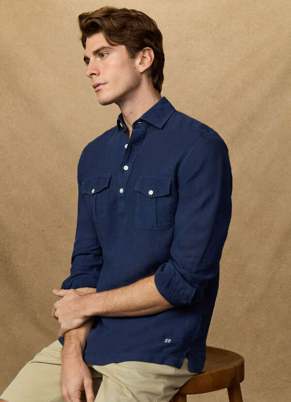 Classic Fit Linen Half Placket Shirt