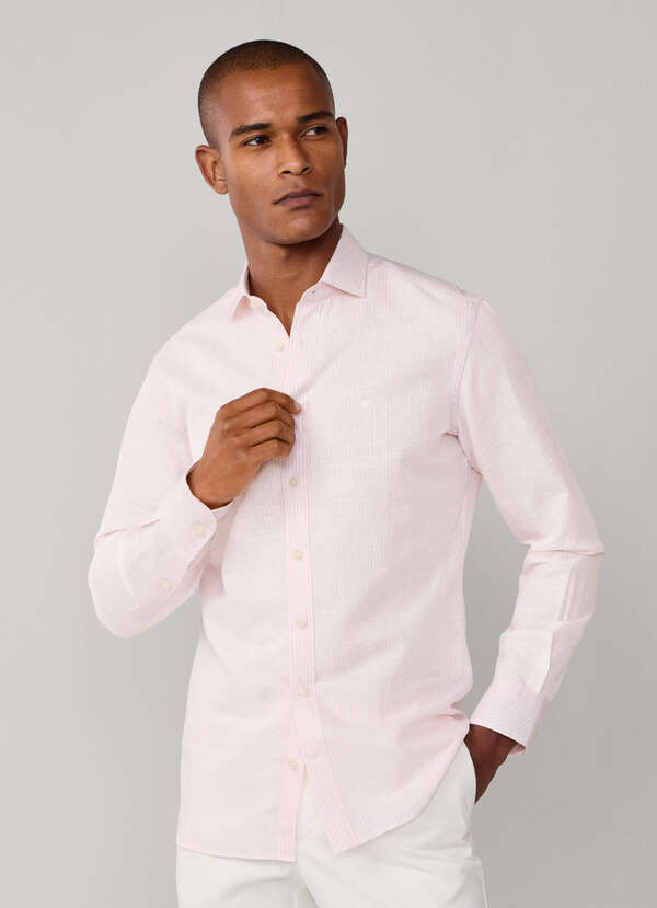 Tailored Fit Linen-Cotton Stripe Shirt