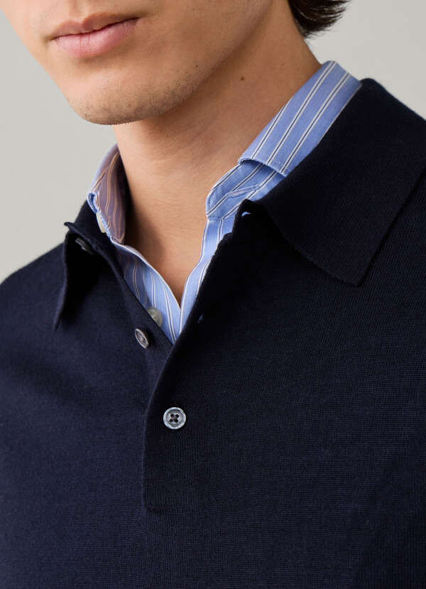 Long Sleeve Merino Wool-Silk Knit Polo - 2