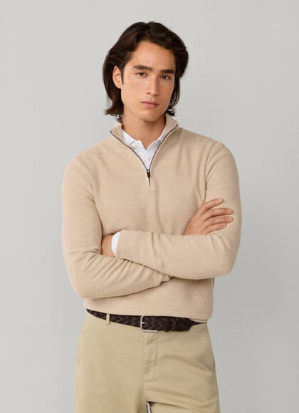 Cashmere Blend Honeycomb Quarter Zip Jumper