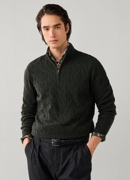 Lambswool Cable Knit Quarter Zip Jumper
