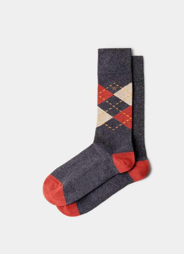 Two Pack Combed Cotton Argyle Socks
