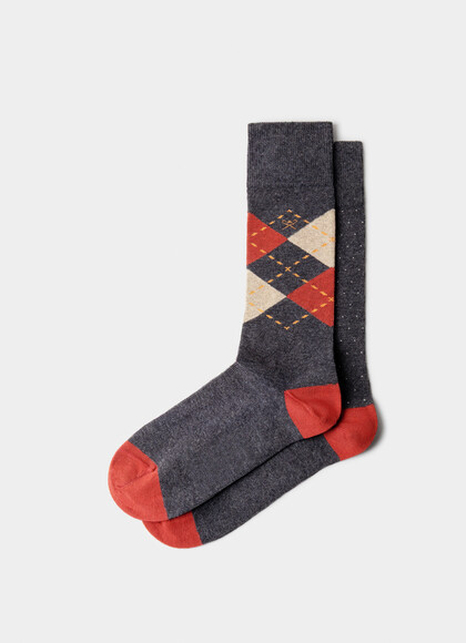 Two Pack Combed Cotton Argyle Socks