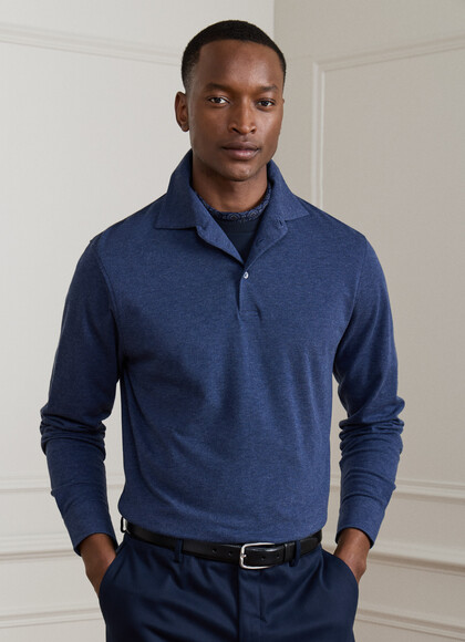 Classic Fit Long Sleeve Cashmere Blend Polo