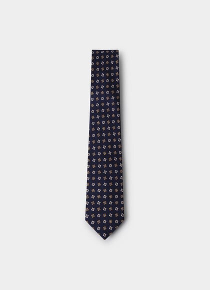Geometric Motif Print Silk Tie