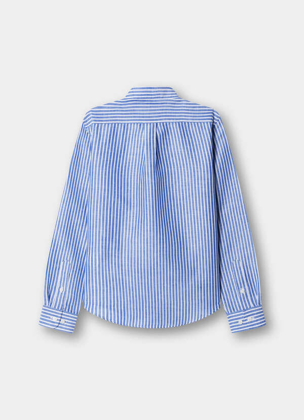 Classic Fit Band Collar Striped Shirt - 2
