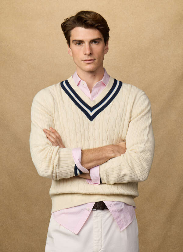 Cricket Cable Knit V-Neck Jumper Cricket Cable Knit V-Neck Jumper