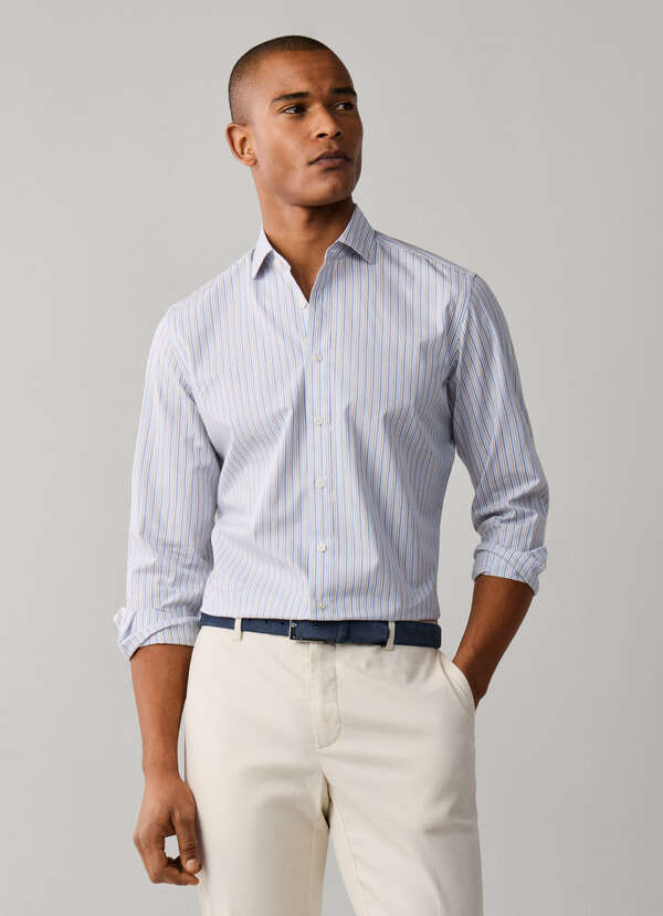 Tailored Fit Tri Colour Stripe Shirt
