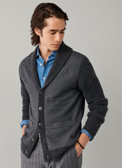 Merino Wool Herringbone Hybrid Cardigan
