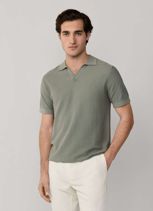 Textured Knitted Short Sleeve Polo - 2