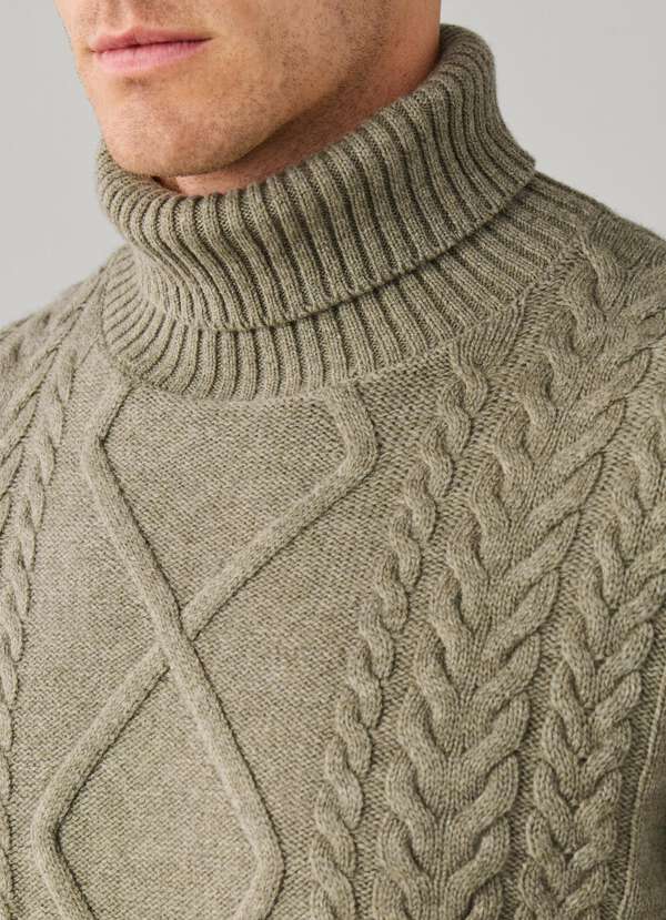 Wool-Cashmere Argyle Cable Roll Neck Jumper - 2