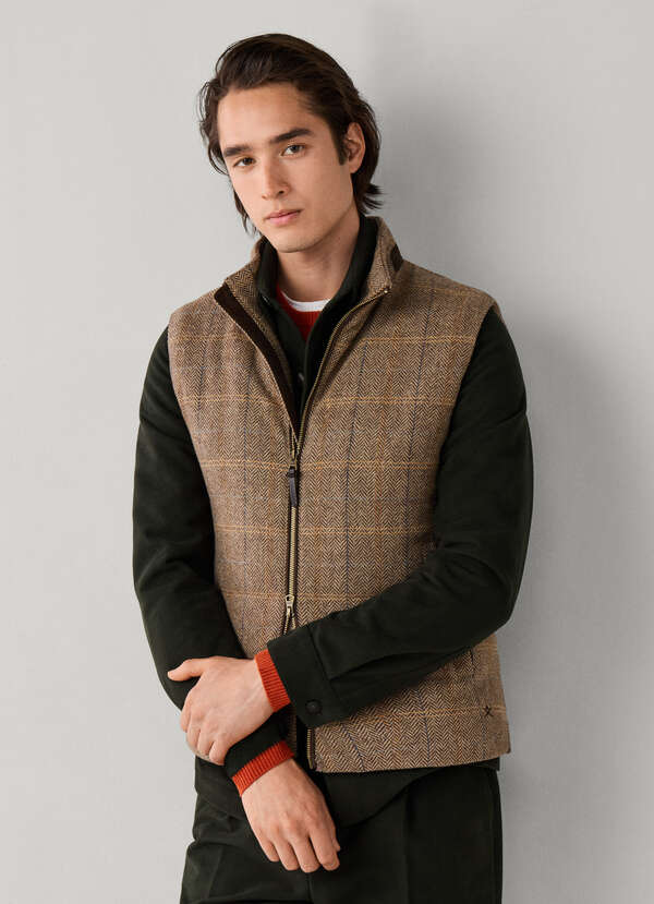Wool Blend Tattersall Padded Gilet