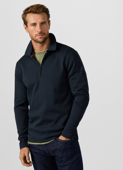 Waffle Branded Badge Quarter Zip Polo Sweat