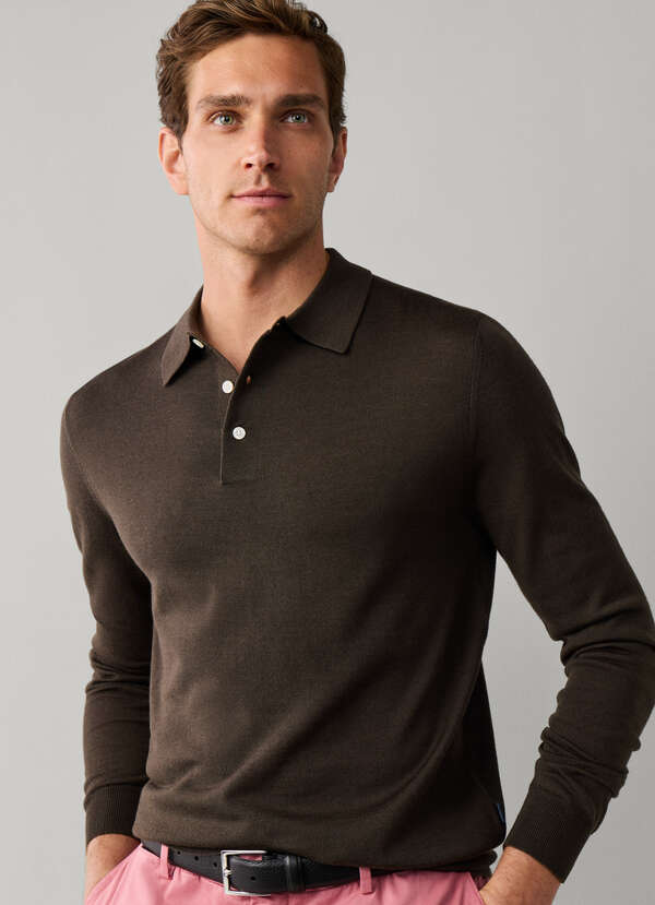 Long Sleeve Merino Wool-Silk Knit Polo