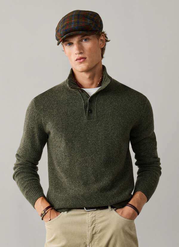 Merino Wool Mouline Half Button Jumper