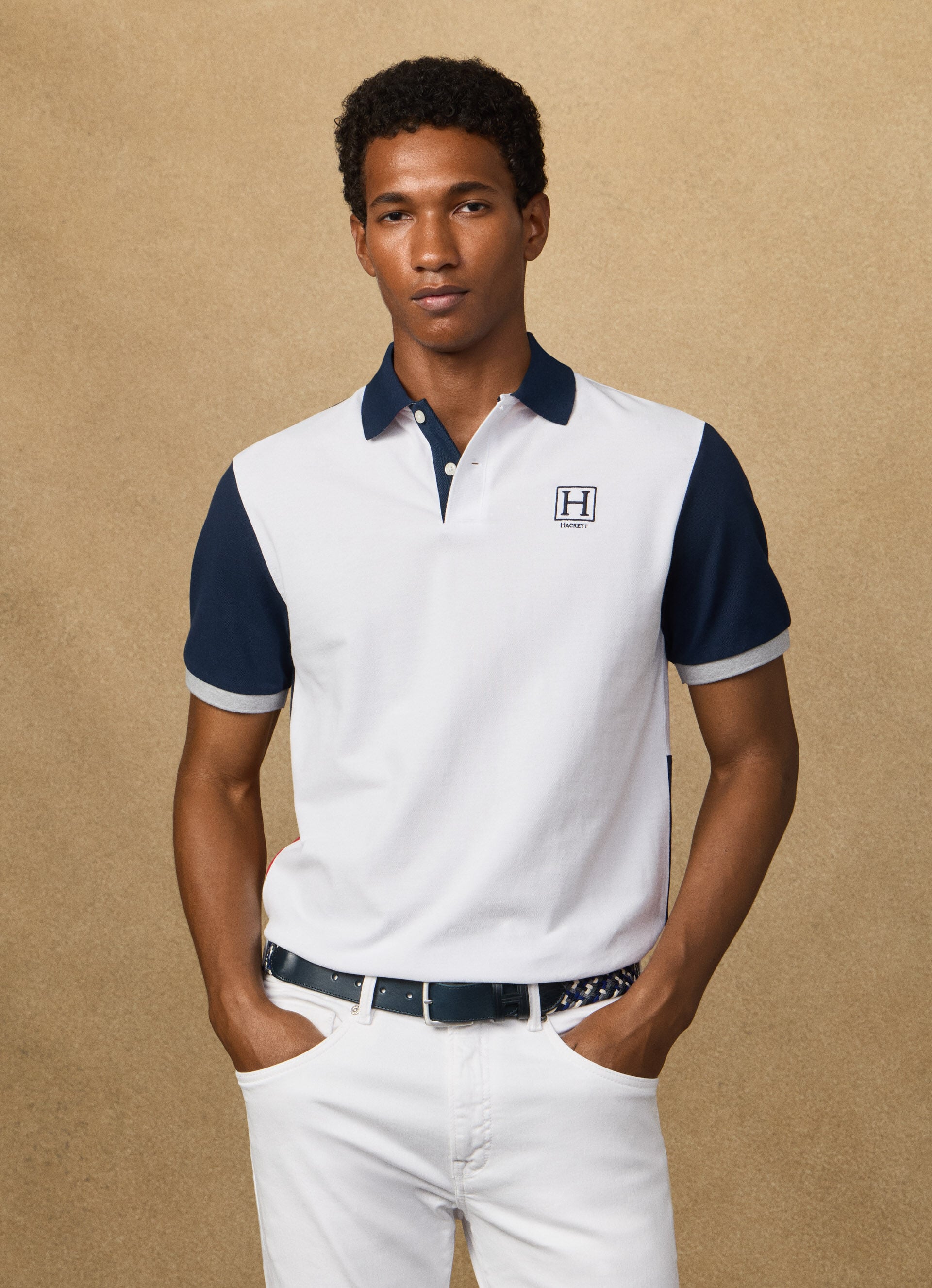 Classic Fit Short Sleeve Branded Quad Polo | Hackett London